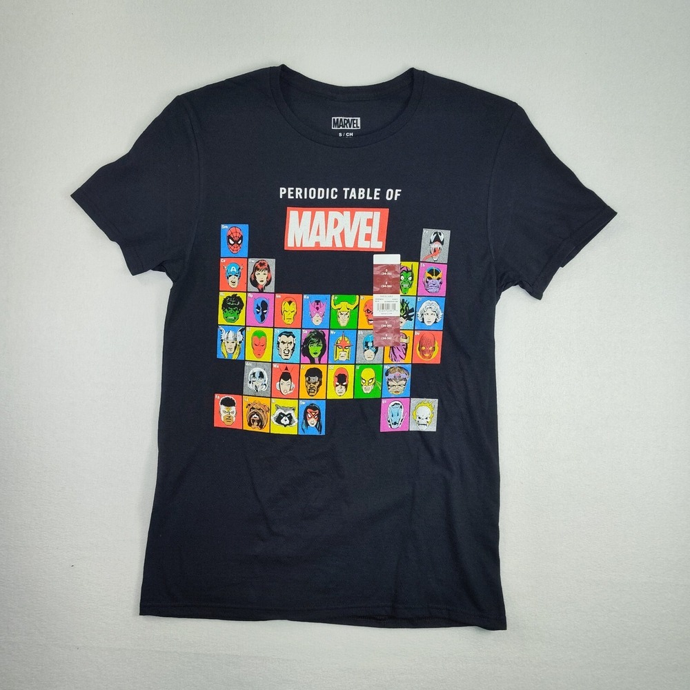 ✅🆕🚨👕Marvel‎ Heros T-Shirt Mens S Chemistry Black Graphic Periodic📸SEE📏🚨📸 - Picture 12 of 13